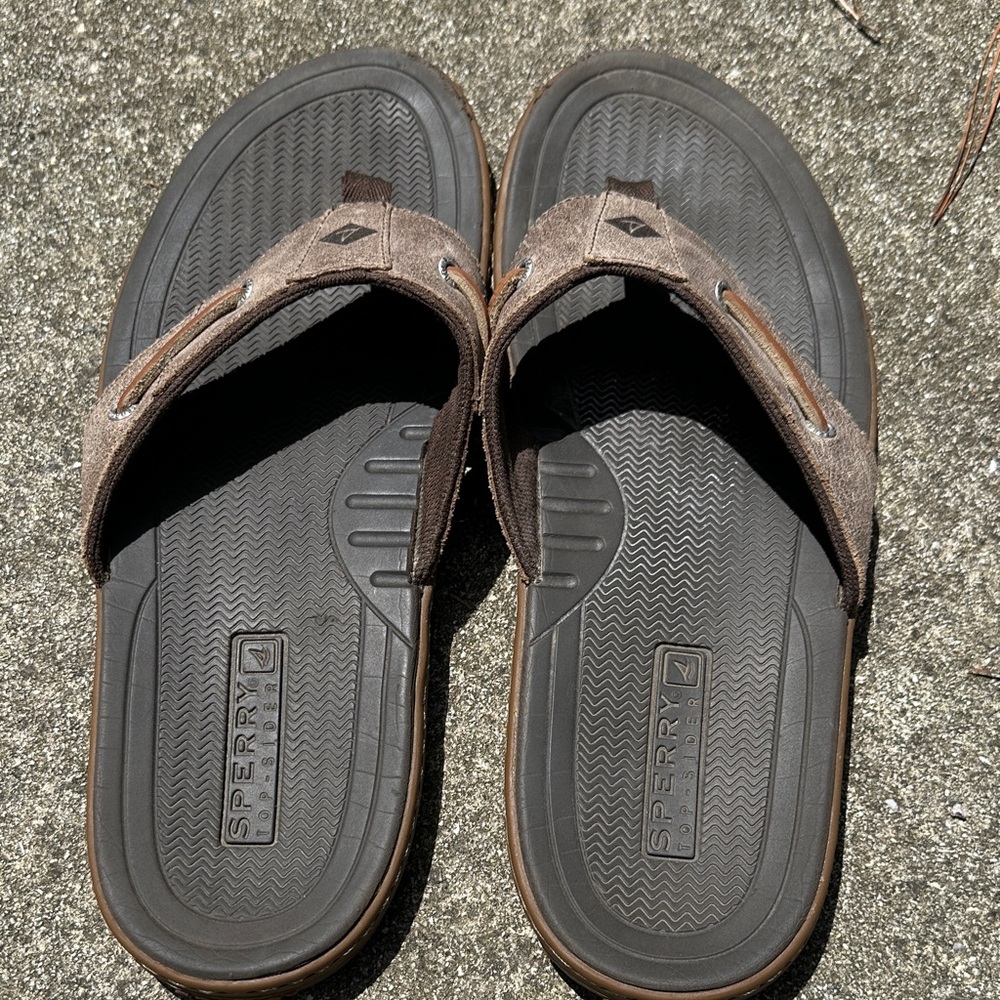 Sperry Men's FLIP FLOPS Tan and Brown •SIZE 14 - Picture 3 of 16